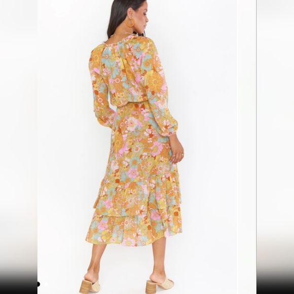 Show Me Your MuMu Yellow and Pink Plunge Neck Bishop Sleeve Sundress XXL - Picture 2 of 11